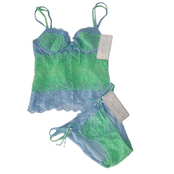 Rene Rofe VINT Y2K Lace Cami Twin Set Pistachio Green Aqua Coquette Fairy SM New - Picture 1 of 10
